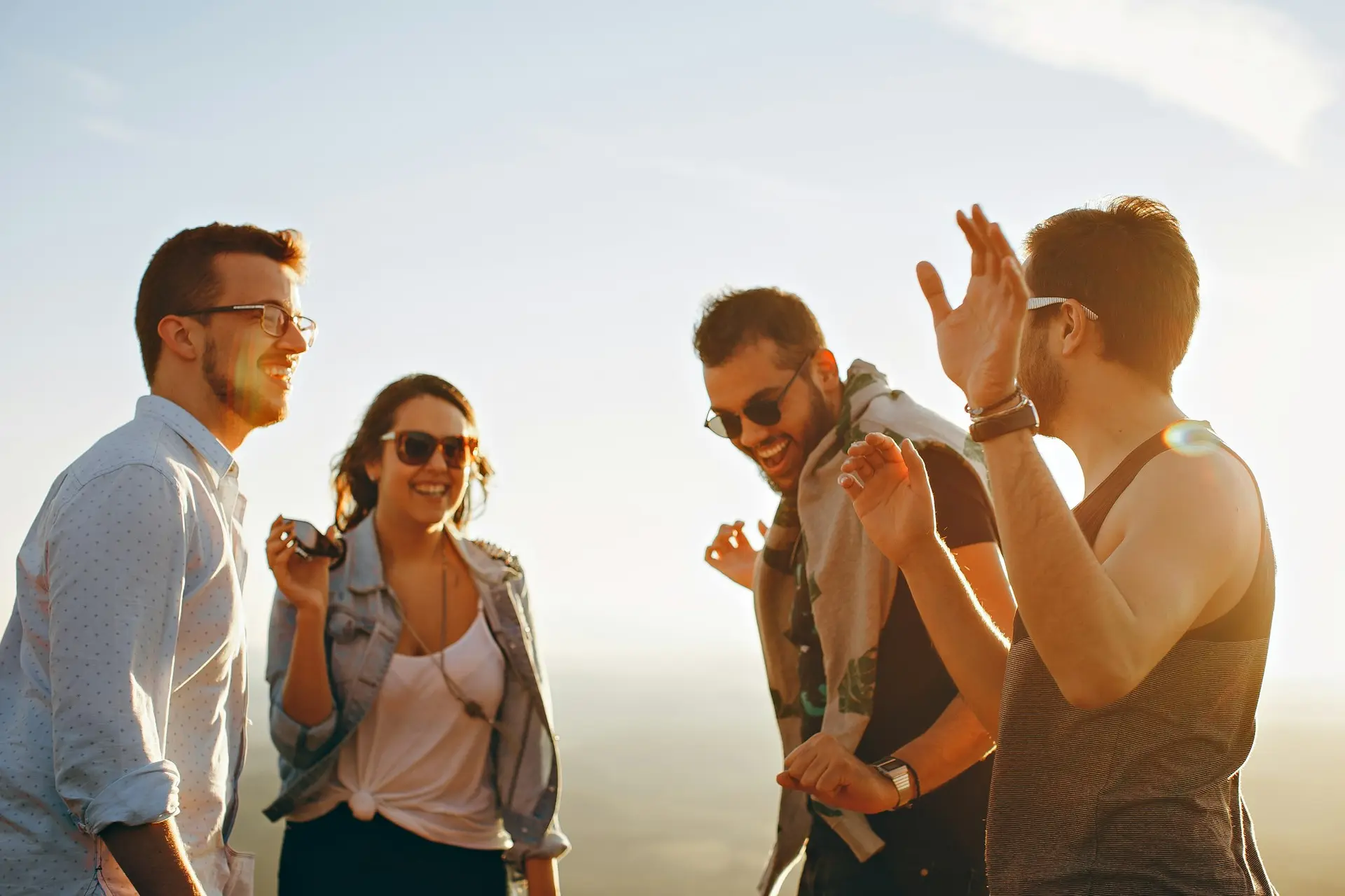 Friends laughing outdoors
