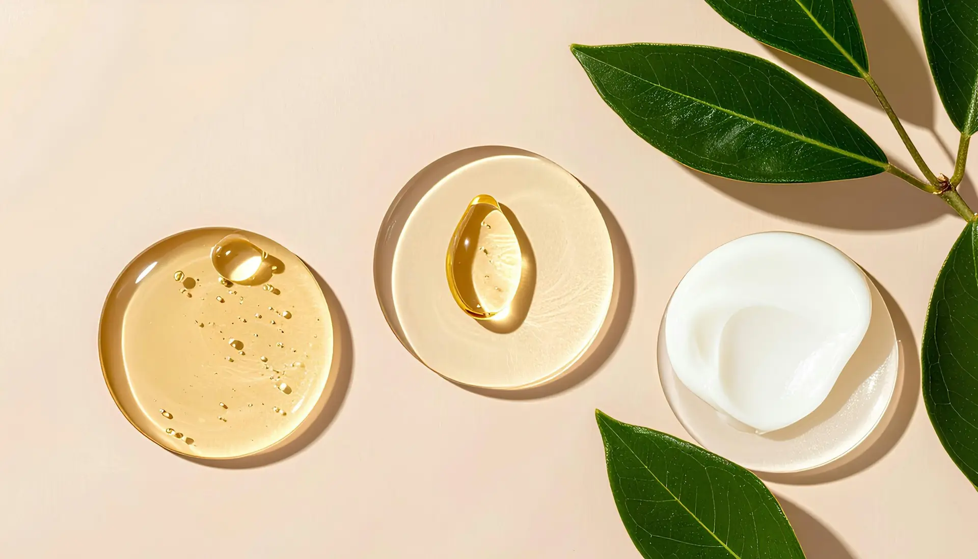 Skincare products with leaves